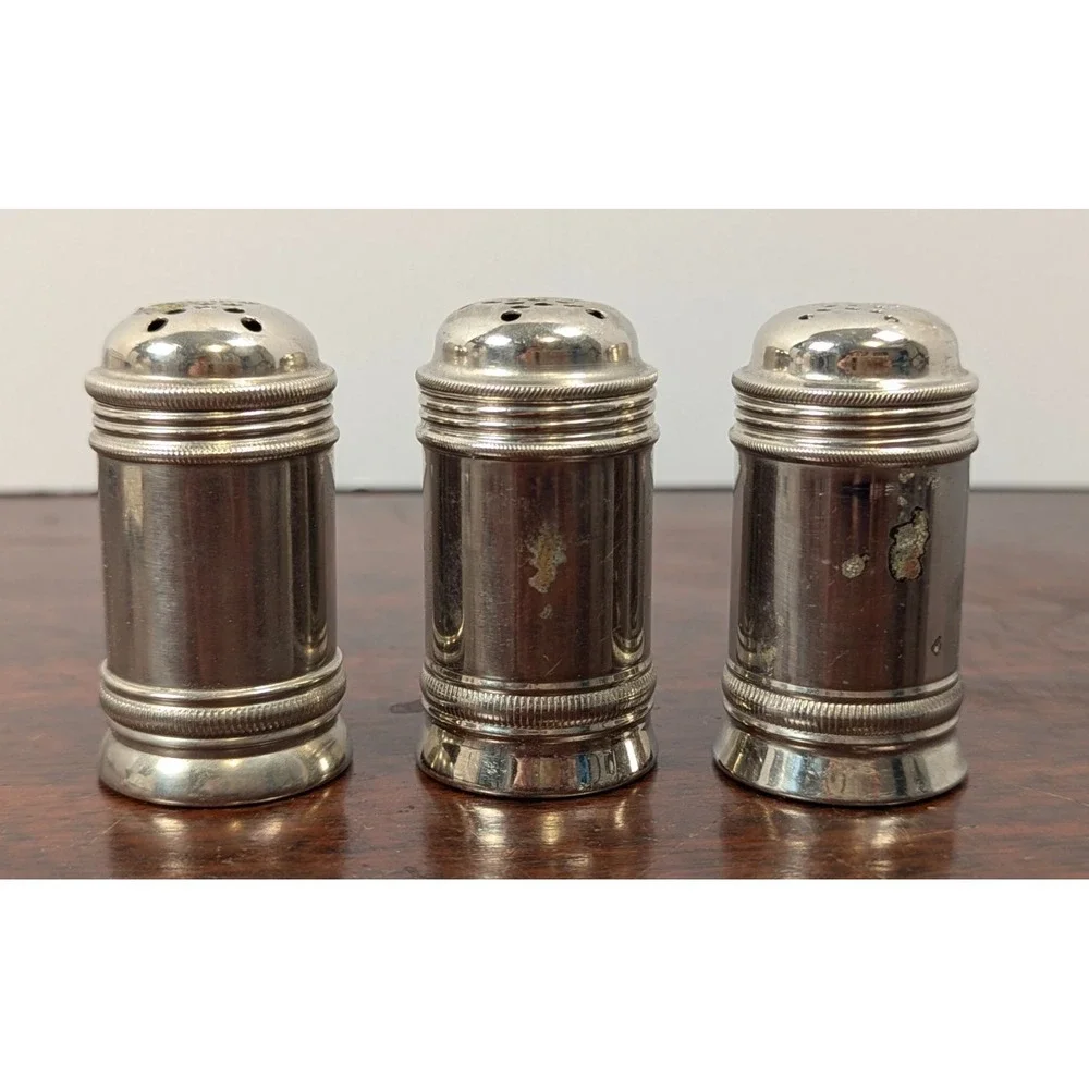 Vintage Chrome Table Shaker Set Salt Pepper Spice 3 Piece Metal Restaurant Diner